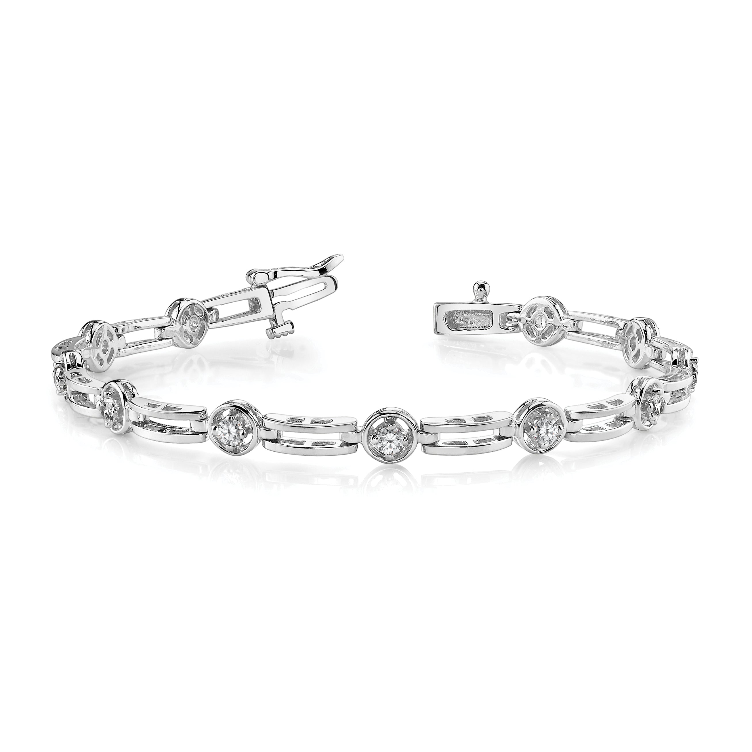 14k White Gold Holds 3/4 carat 11-2.6mm Round Diamond 4-prong Bar Link 7  inch Tennis Bracelet Mounting (No Stone Included)