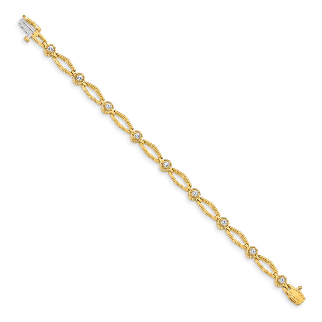 14k Holds 3/4 carat 9-2.7mm Round Diamond Fancy Link 7 inch Bracelet Mounting (No Stone Included)