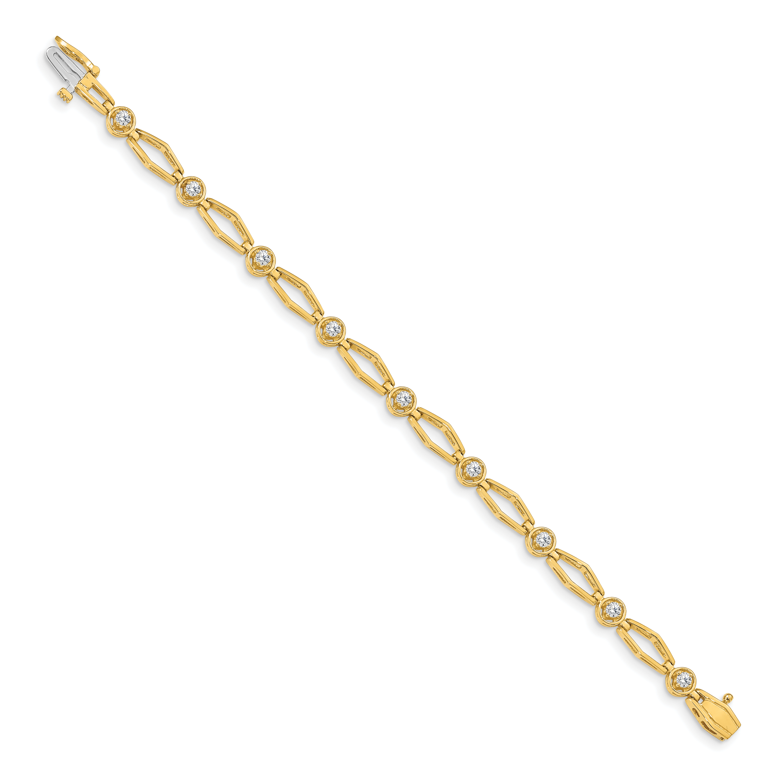 14k Holds 3/4 carat 9-2.7mm Round Diamond Fancy Link 7 inch Bracelet Mounting (No Stone Included)