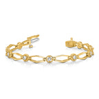 14k Holds 3/4 carat 9-2.7mm Round Diamond Fancy Link 7 inch Bracelet Mounting (No Stone Included)