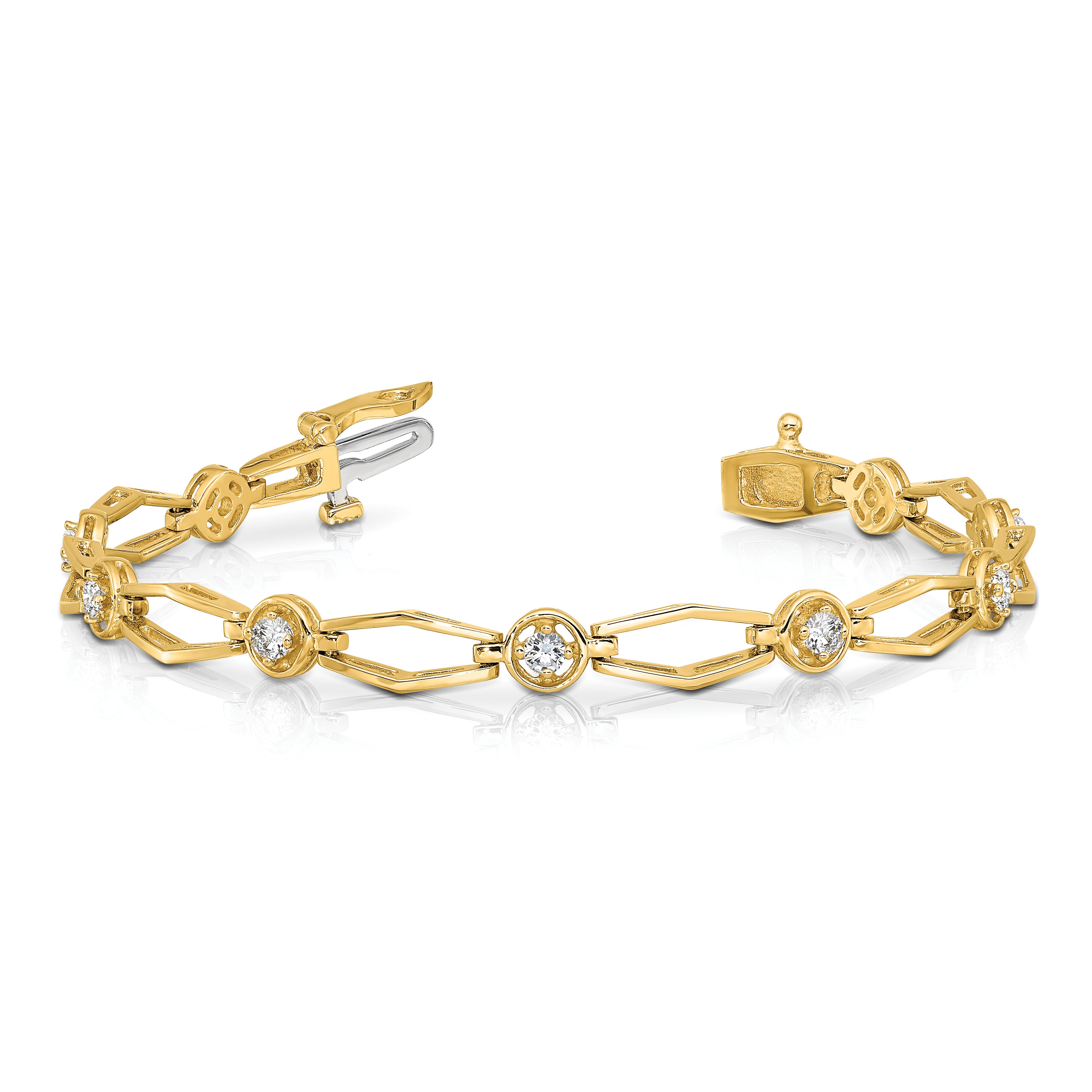 14k Holds 3/4 carat 9-2.7mm Round Diamond Fancy Link 7 inch Bracelet Mounting (No Stone Included)