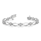 14k White Gold Holds 3/4 carat 9-2.7mm Round Diamond Fancy Link 7 inch Bracelet Mounting (No Stone Included)