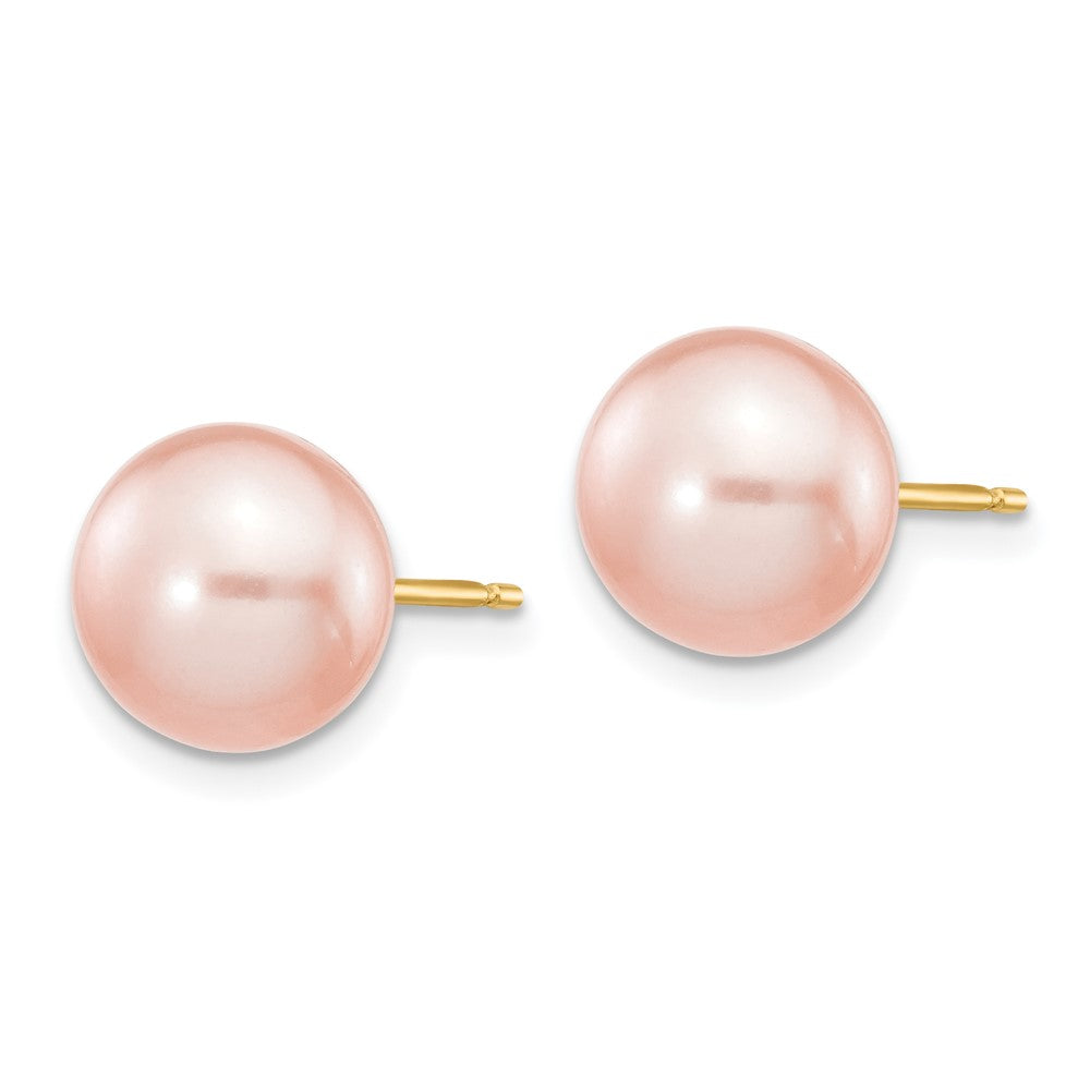 Pink Button Cultured Freshwater Pearl Stud Earrings in 14K Yellow Gold, 8-9mm - Sophia Jewelers