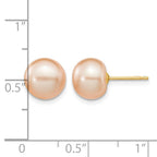 Pink Button Cultured Freshwater Pearl Stud Earrings in 14K Yellow Gold, 8-9mm - Sophia Jewelers