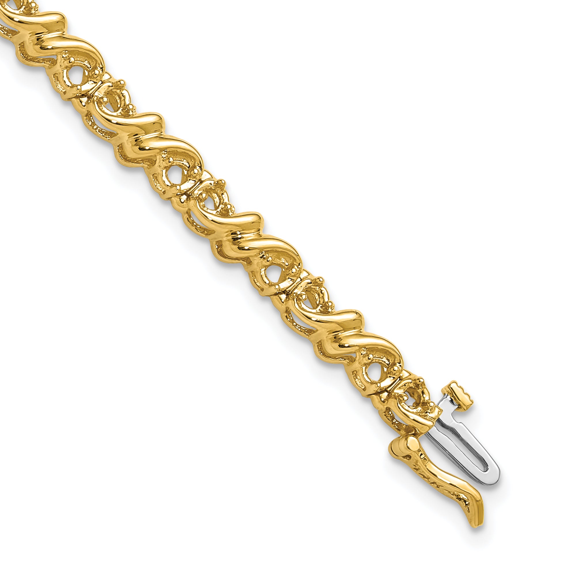 14k Holds 1.17 carat 30-2.1mm Round Diamond Fancy Swirl 7 inch Tennis Bracelet Mounting (No Stone Included)