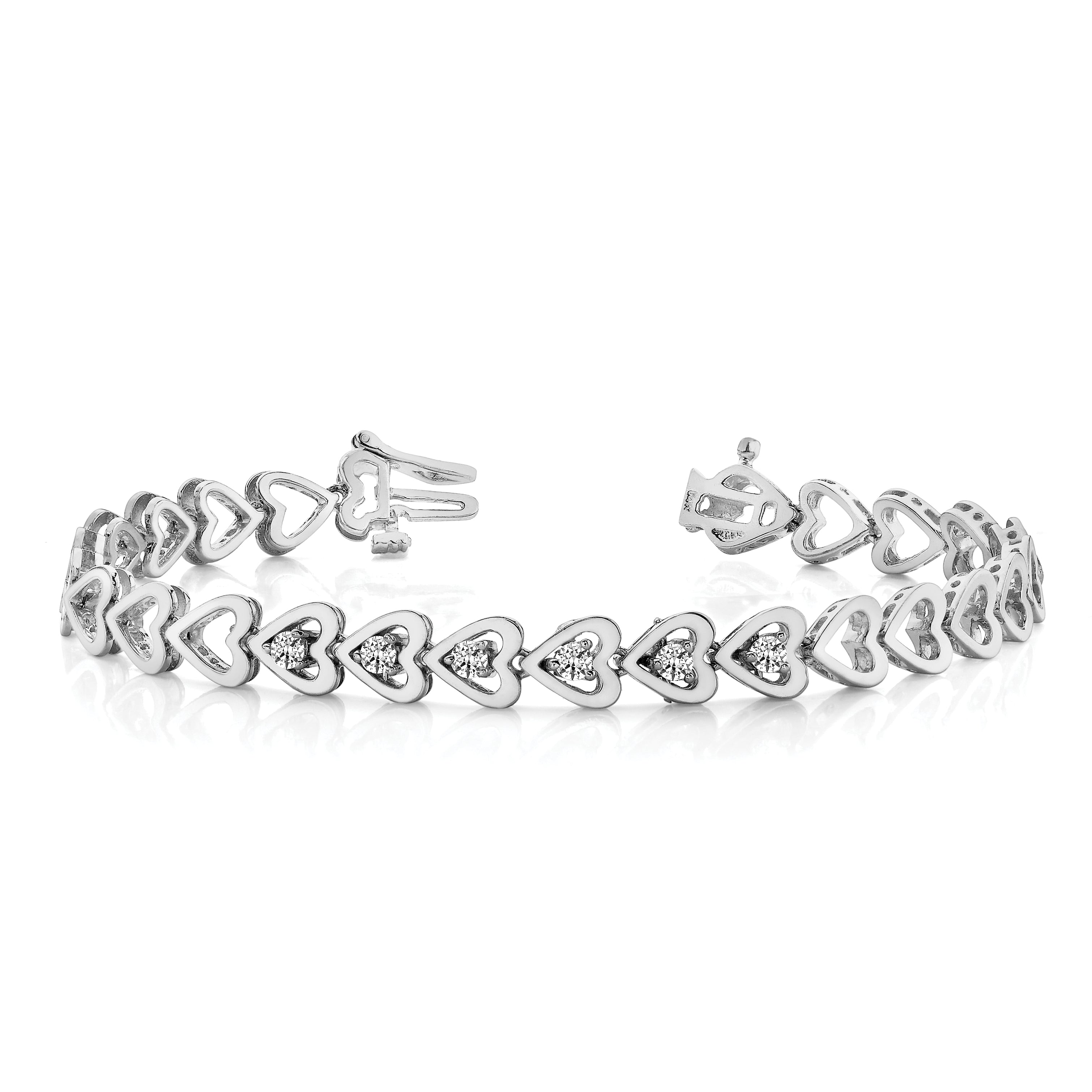 14k White Gold Holds 24 Stones up to 2.75mm Heart-Shaped Add-A-Diamond 7 inch Bracelet