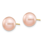 Pink Button Cultured Freshwater Pearl Stud Earrings in 14K Yellow Gold, 9-10mm - Sophia Jewelers