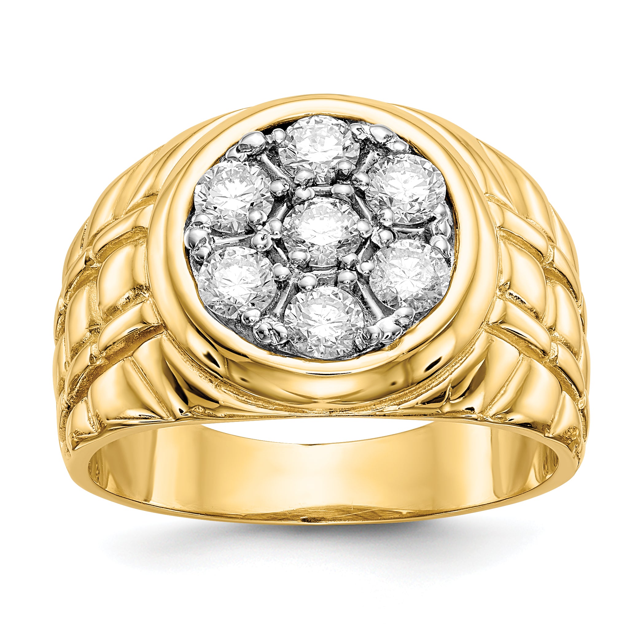 14k 1 carat AA Diamond Mens Cluster Ring