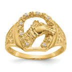 14k AAA Diamond Horseshoe with Horse in Center Mens Ring