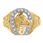 14k Two-tone1/6 carat AA Diamond Horseshoe with Horse in Center Mens Ring