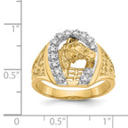 14k Two-tone1/6 carat AA Diamond Horseshoe with Horse in Center Mens Ring