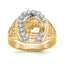 14k Two-tone1/6 carat AAA Diamond Horseshoe with Horse in Center Mens Ring