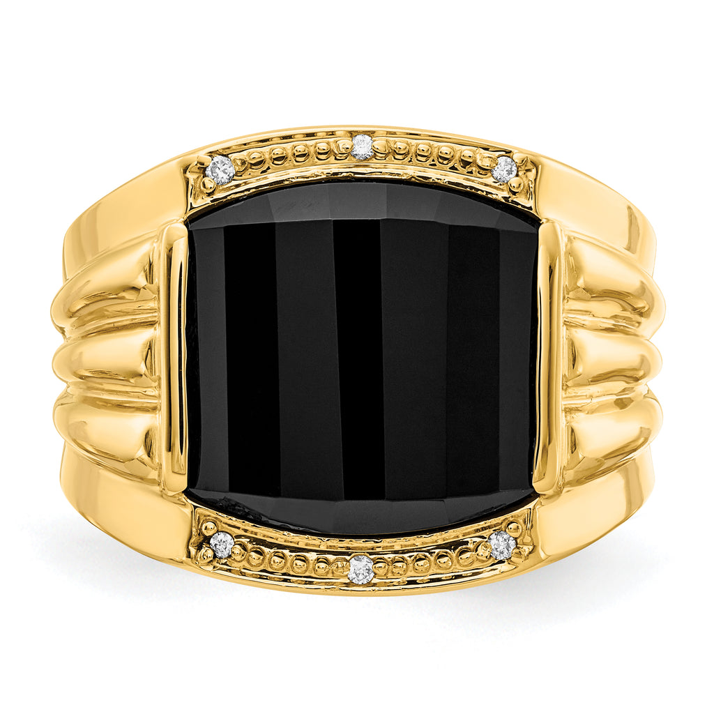 14k Barrel Onyx and AAA Diamond Mens Ring