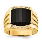 14k Barrel Onyx and AAA Diamond Mens Ring