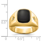 14k Cushion Onyx and AA Diamond Mens Ring