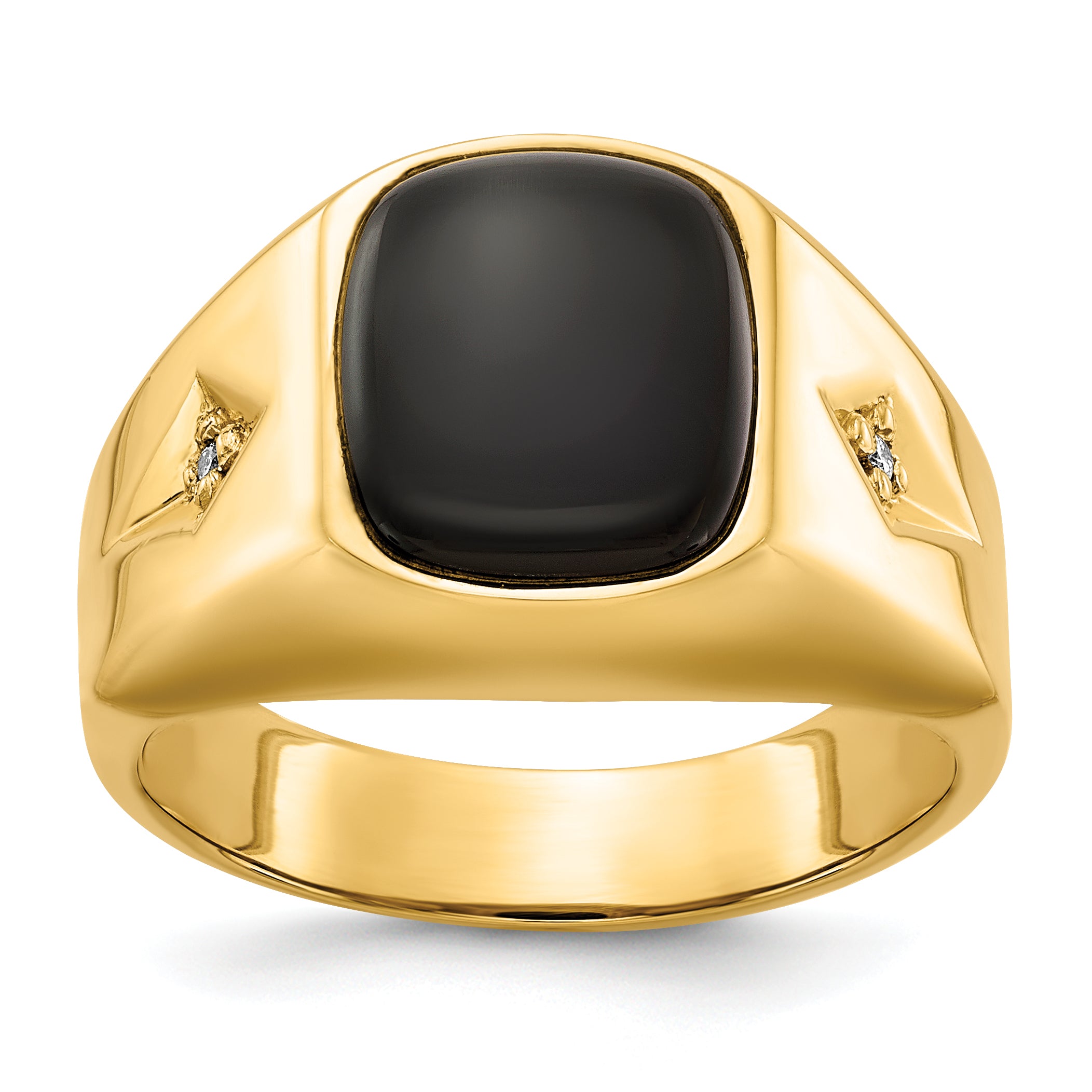 14k Cushion Onyx and AA Diamond Mens Ring Main image