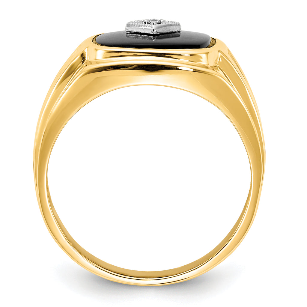 14k Cushion Onyx and AAA Diamond Mens Ring