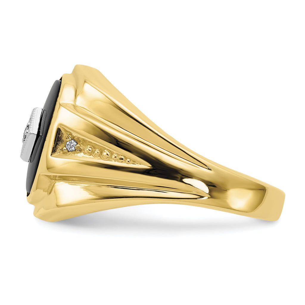 14k Cushion Onyx and AAA Diamond Mens Ring