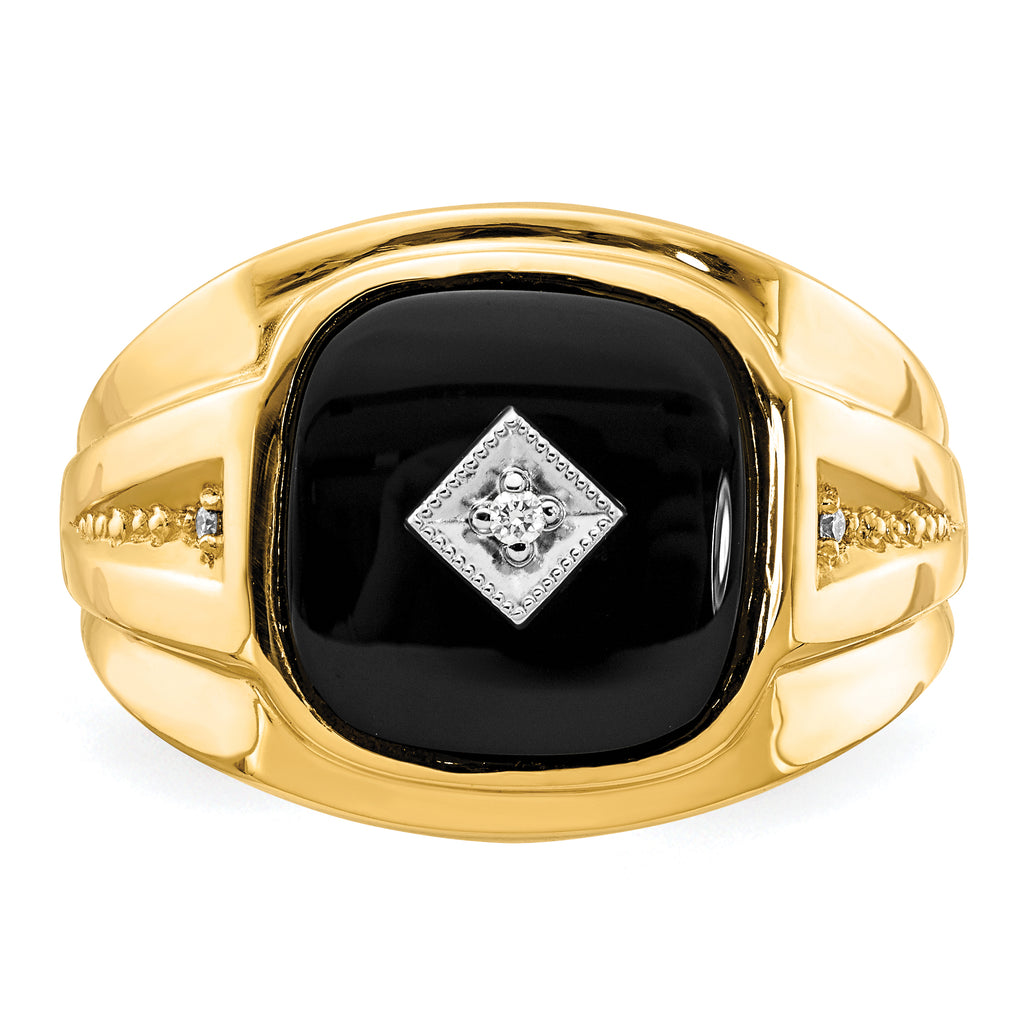14k Cushion Onyx and AA Diamond Mens Ring