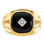 14k Cushion Onyx and AA Diamond Mens Ring