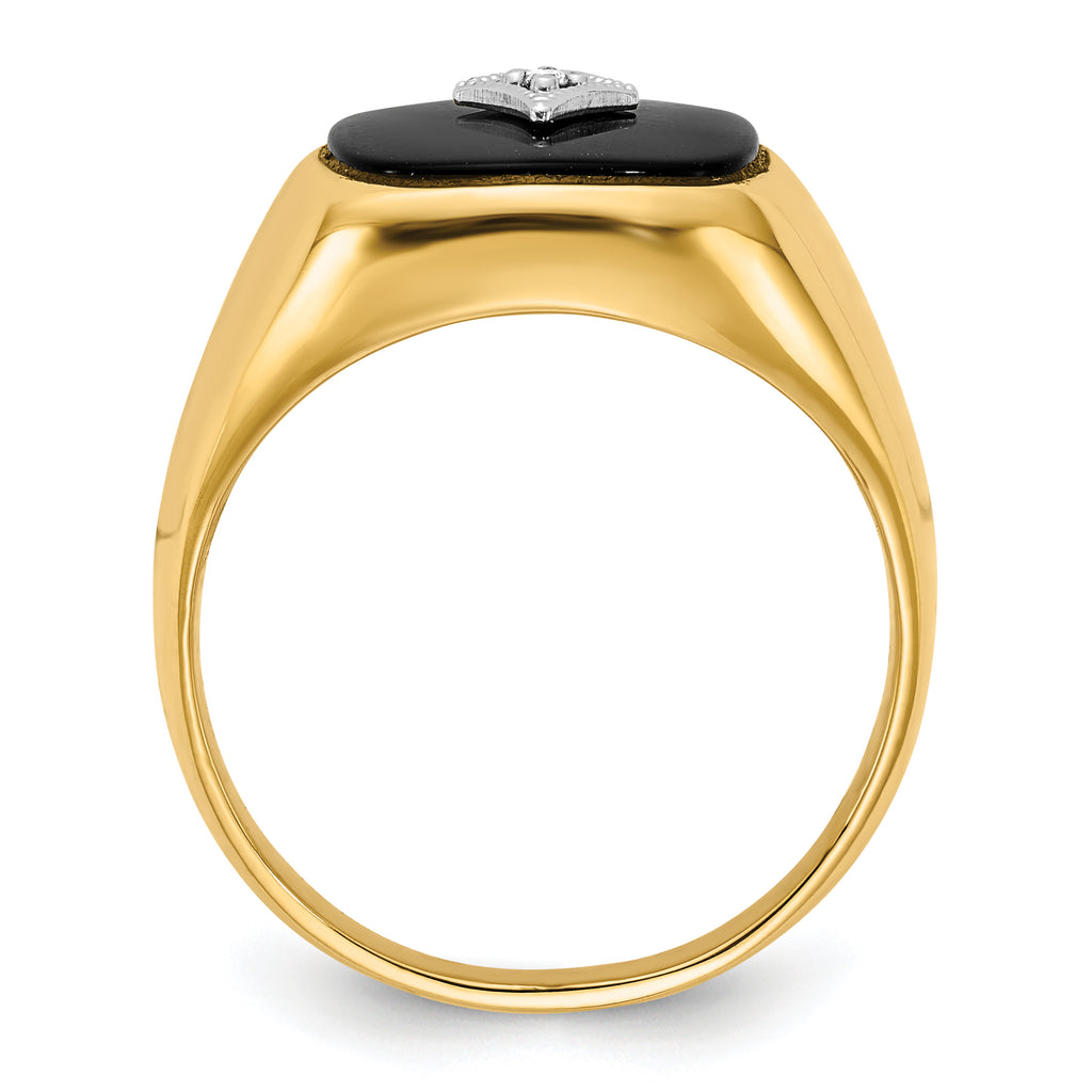 14k Cushion Onyx and AAA Diamond Mens Ring