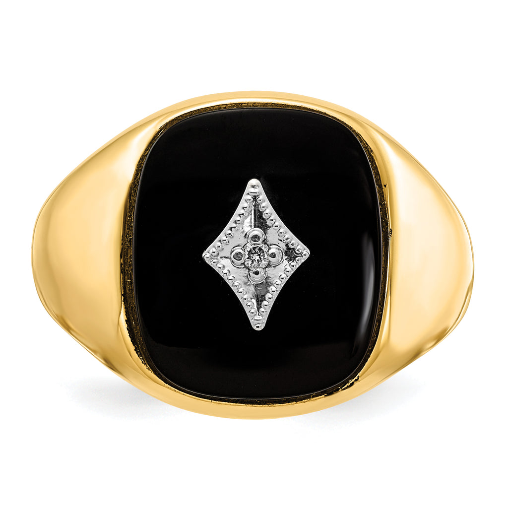 14k Cushion Onyx and AA Diamond Mens Ring