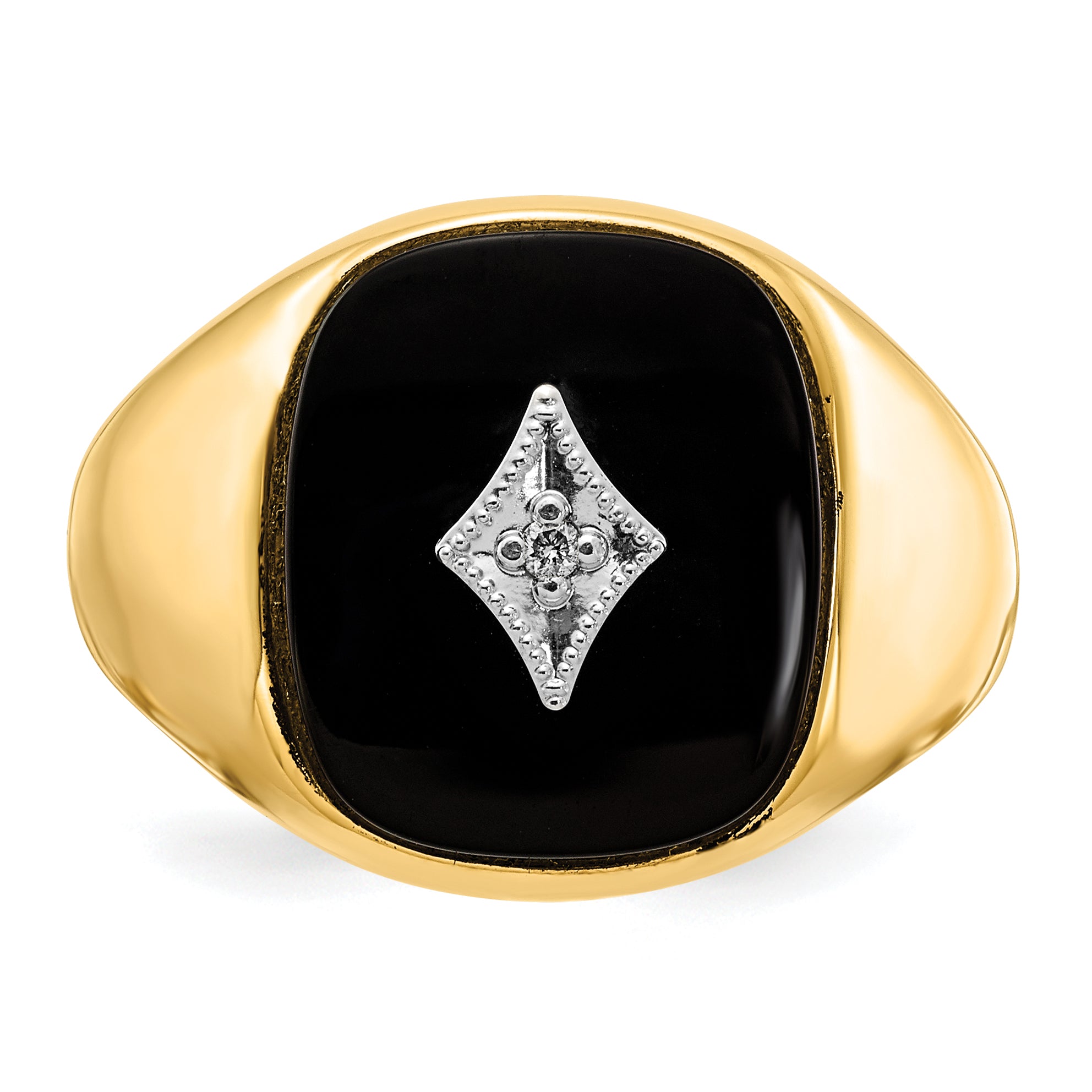 14k Cushion Onyx and AAA Diamond Mens Ring