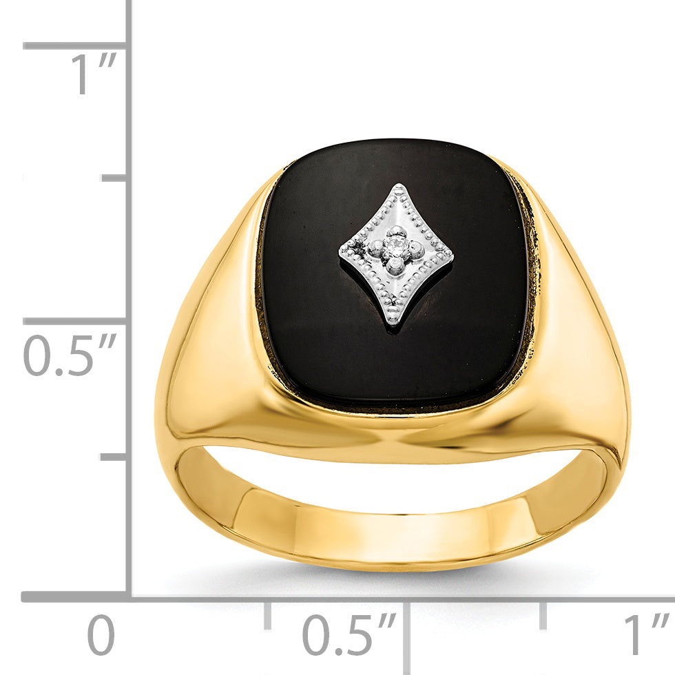 14k Cushion Onyx and AAA Diamond Mens Ring
