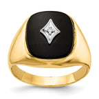 14k Cushion Onyx and AA Diamond Mens Ring