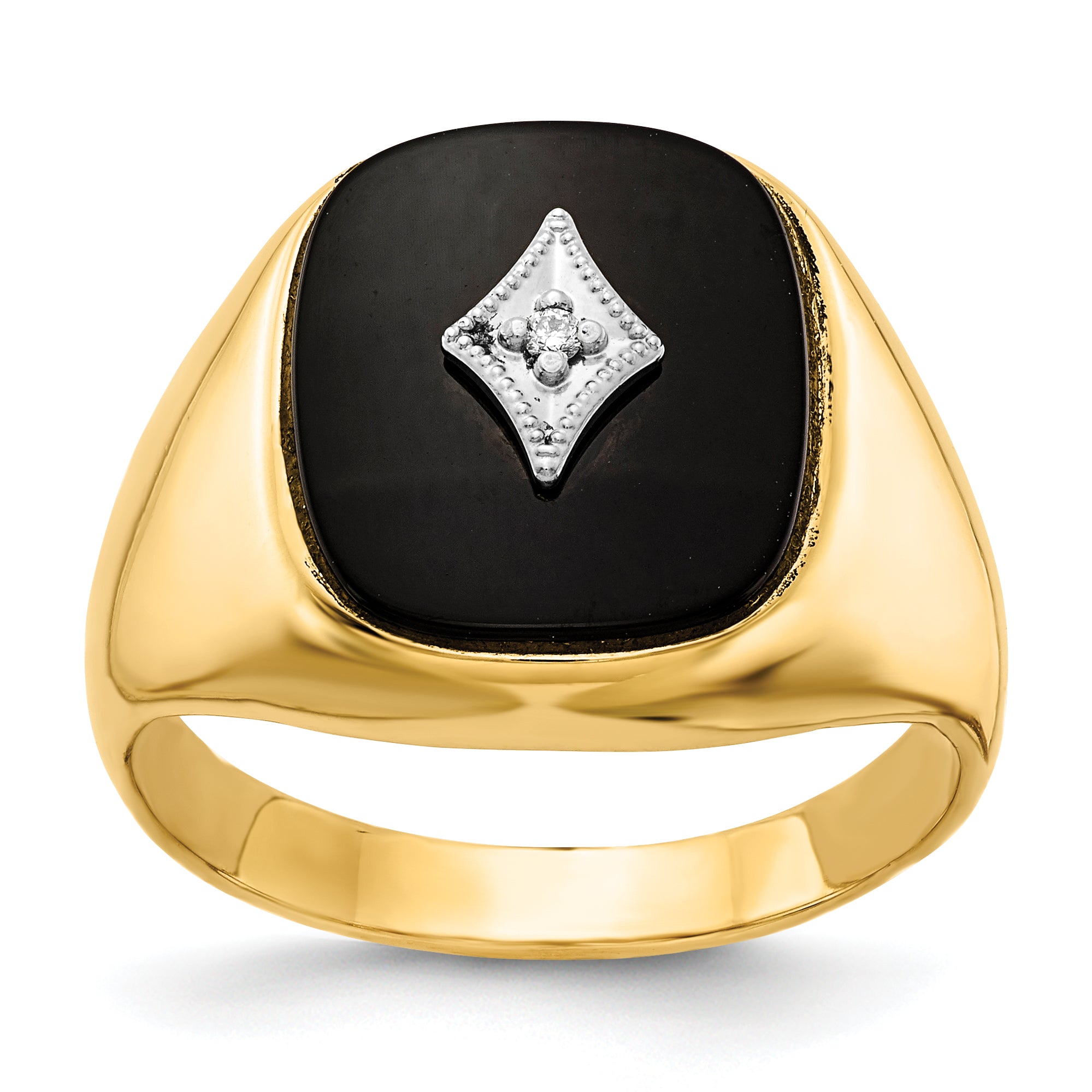 14k Cushion Onyx and AAA Diamond Mens Ring