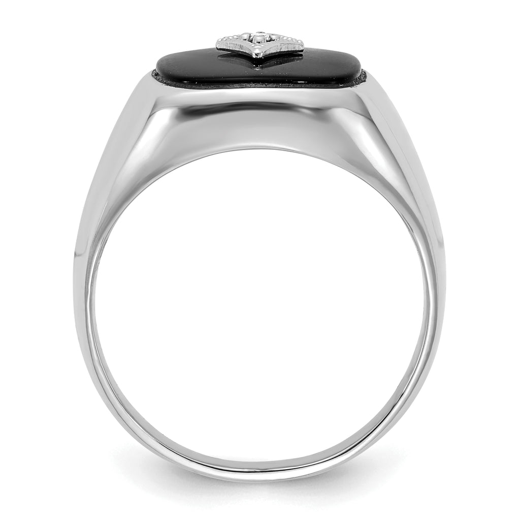 14k White Gold Cushion Onyx and AA Diamond Mens Ring