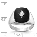 14k White Gold Cushion Onyx and AAA Diamond Mens Ring