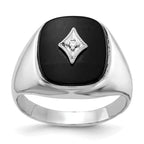 14k White Gold Cushion Onyx and AA Diamond Mens Ring