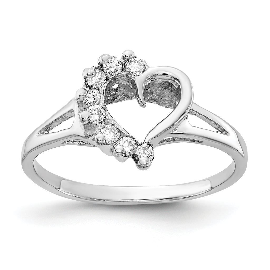 14k White Gold Polished 1/8 carat AA Diamond Heart Ring