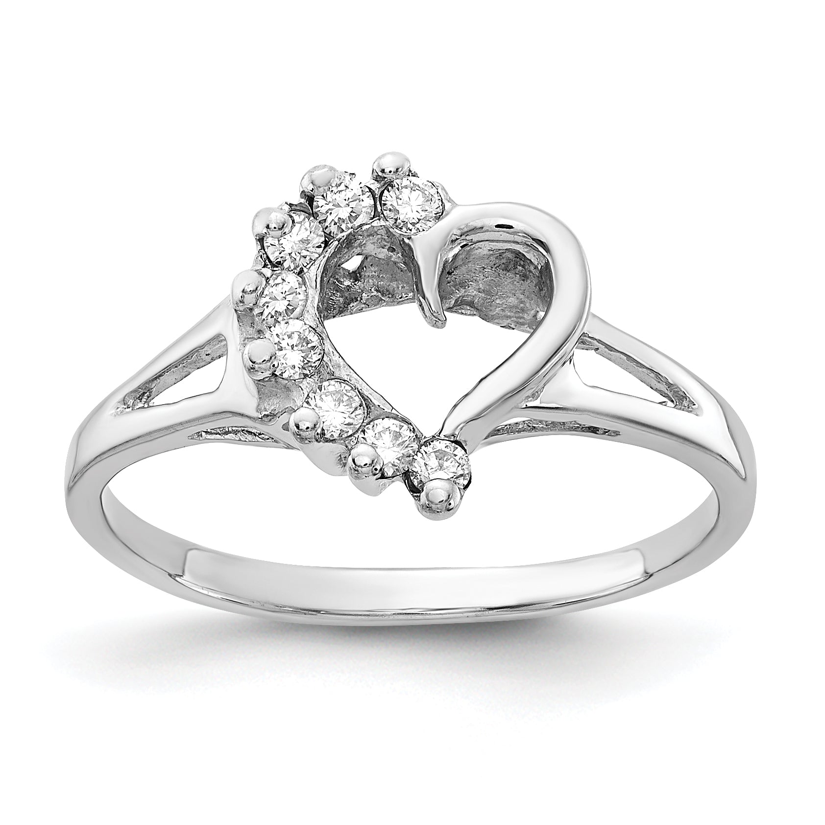 14k White Gold Polished 1/8 carat AAA Diamond Heart Ring