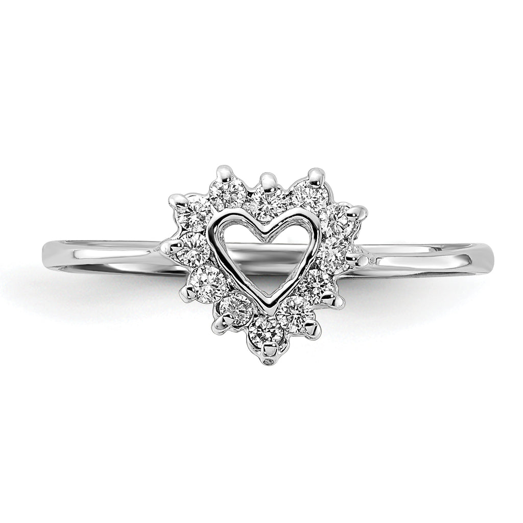 14k White Gold Polished 1/6 carat AA Diamond Heart Ring