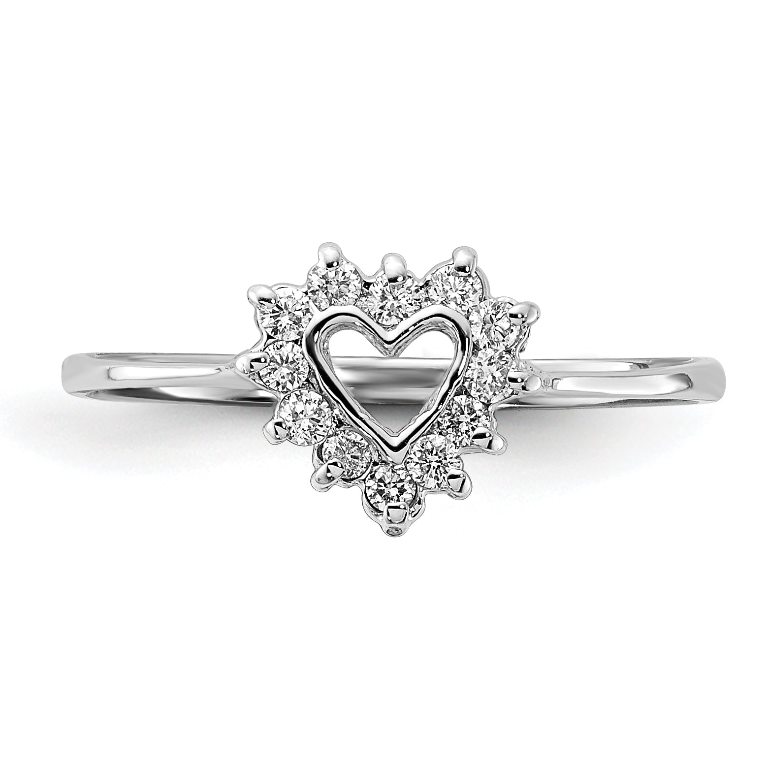 14k White Gold Polished 1/6 carat AA Diamond Heart Ring