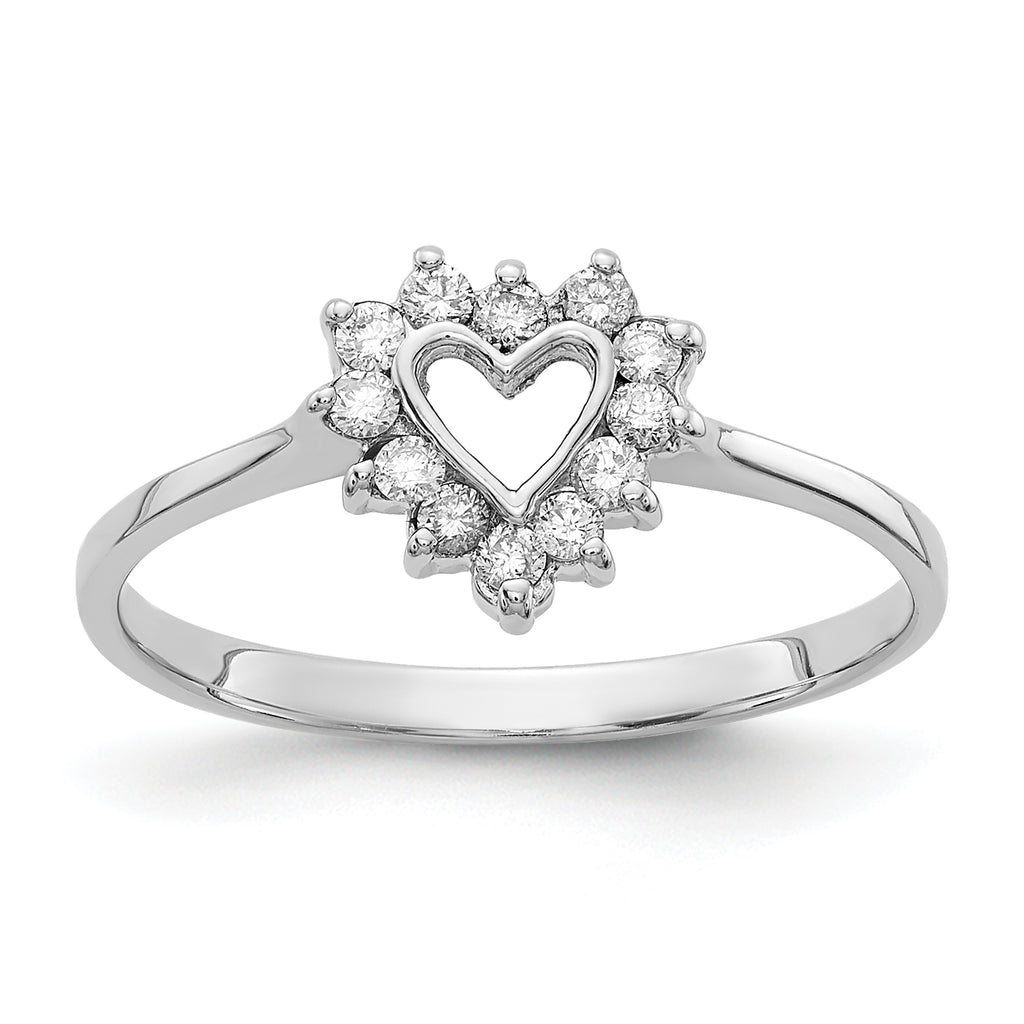 14k White Gold Polished 1/6 carat AA Diamond Heart Ring