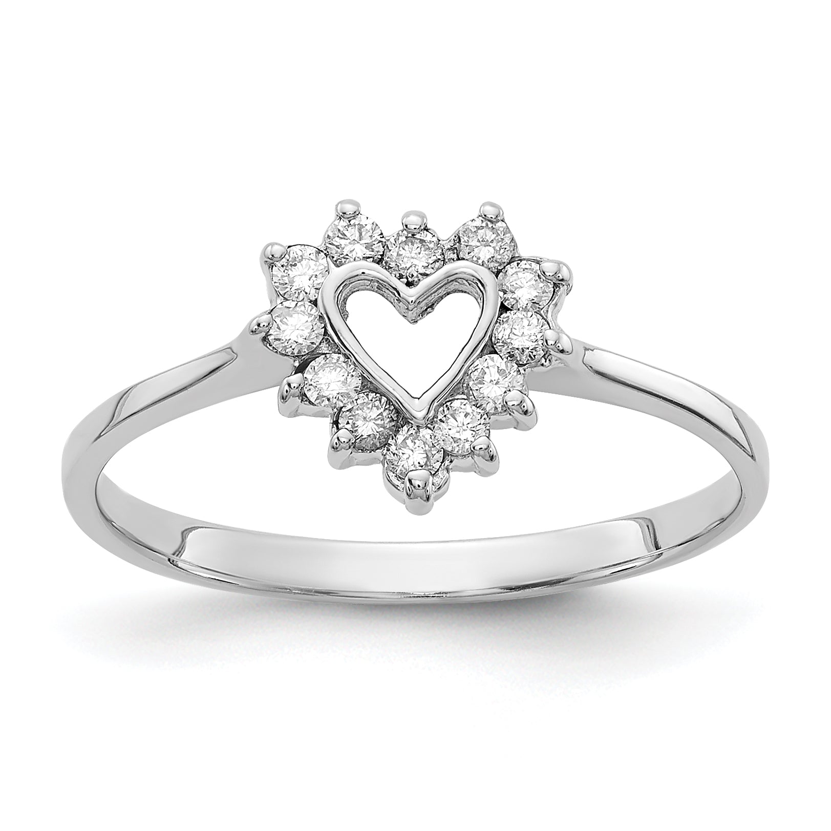14k White Gold Polished 1/6 carat AA Diamond Heart Ring
