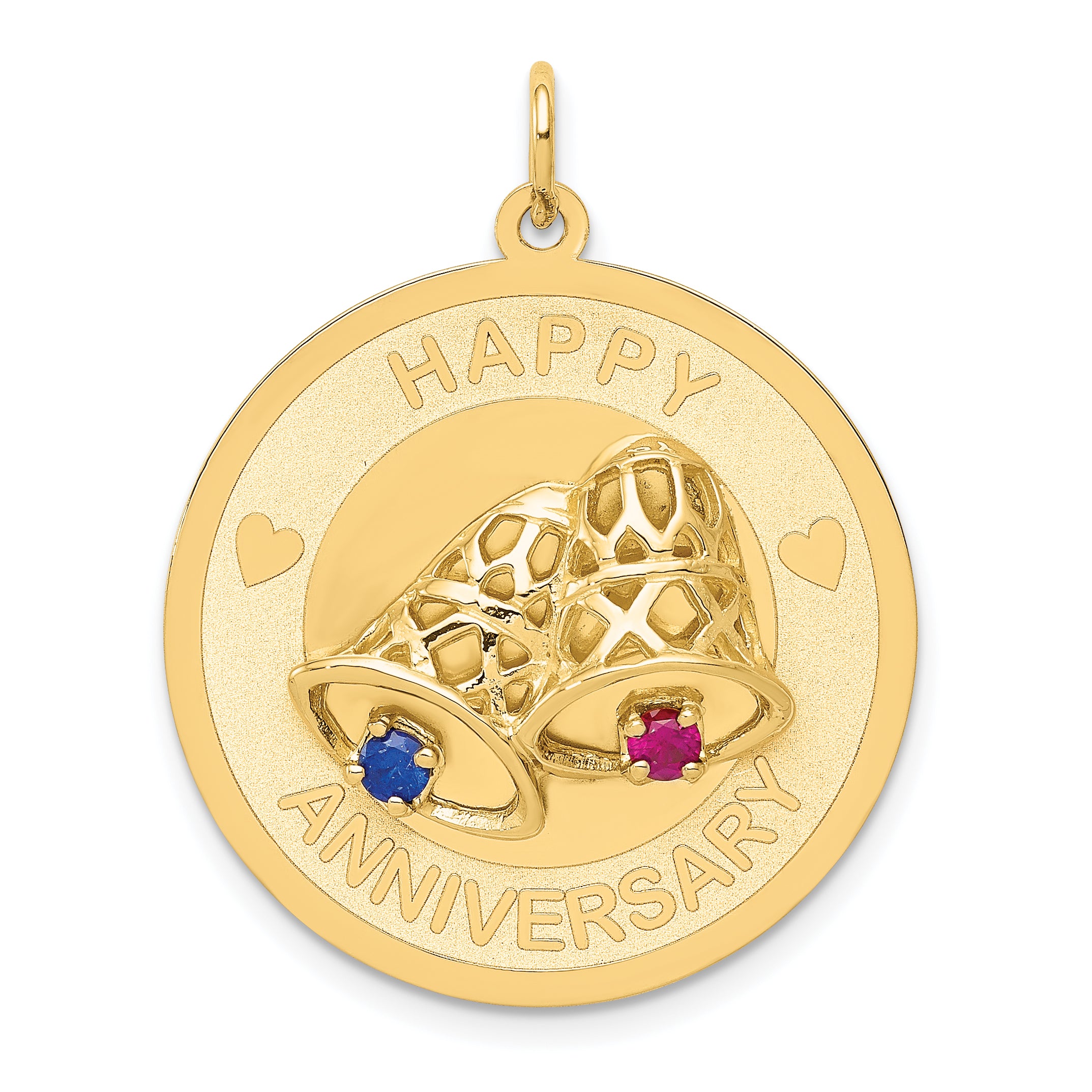14K HAPPY ANNIVERSARY Blue and Red CZ with Bells Charm Secondary image