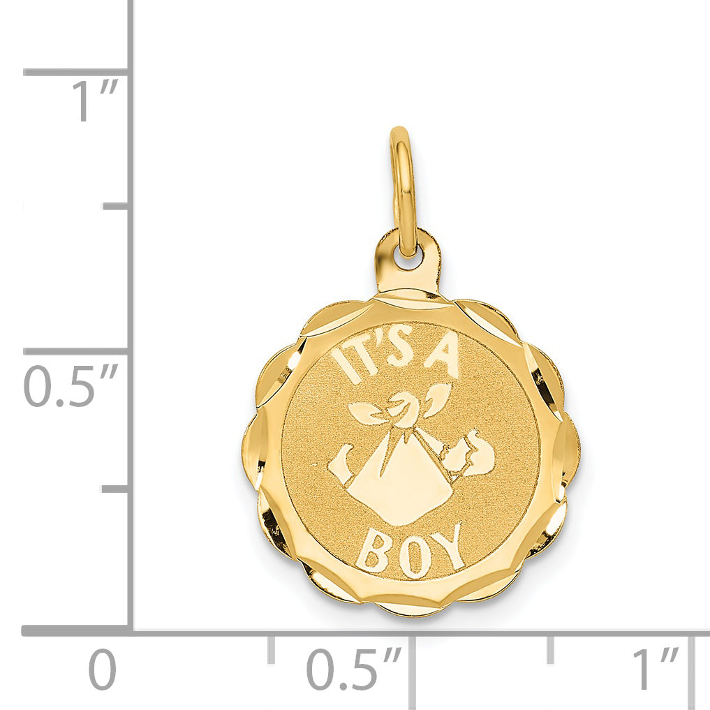 Boy Scalloped Disc Charm in 14K Yellow Gold, 22mm - Sophia Jewelers