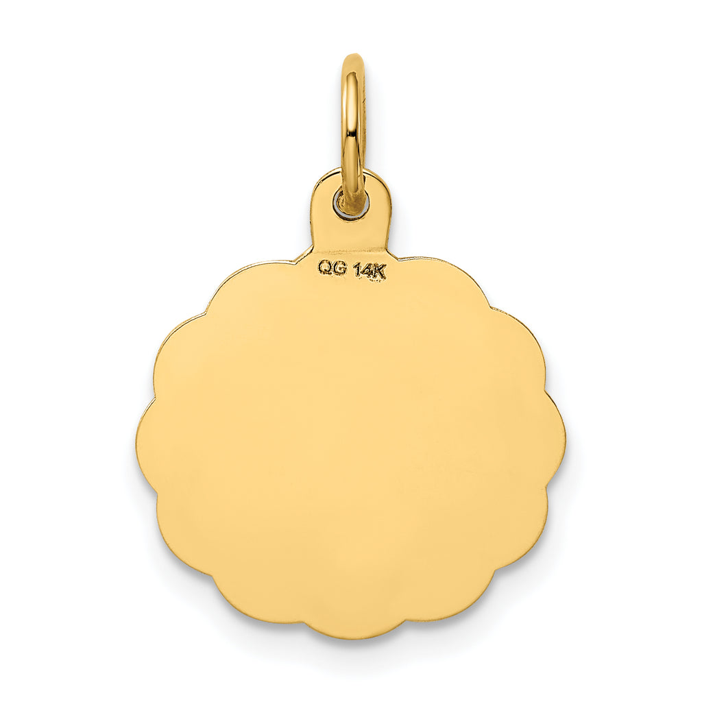 14k Polished IT'S A GIRL Scalloped 16mm Engravable Disc Charm