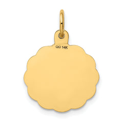 14k Polished IT'S A GIRL Scalloped 16mm Engravable Disc Charm