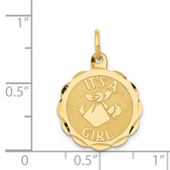 14k Polished IT'S A GIRL Scalloped 16mm Engravable Disc Charm