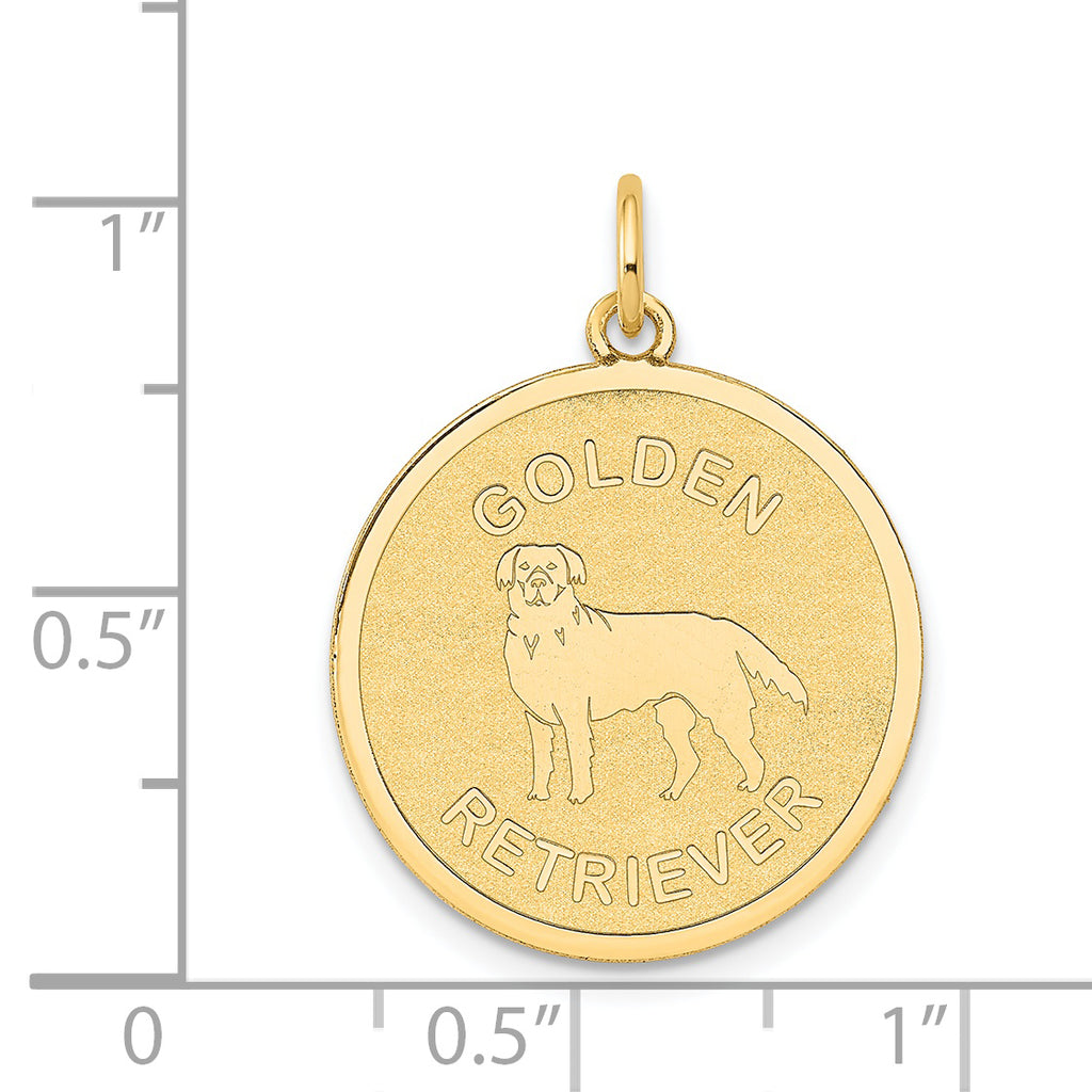 Golden Retriever Disc Charm in 14K Yellow Gold, 20mm Engravable - Sophia Jewelers