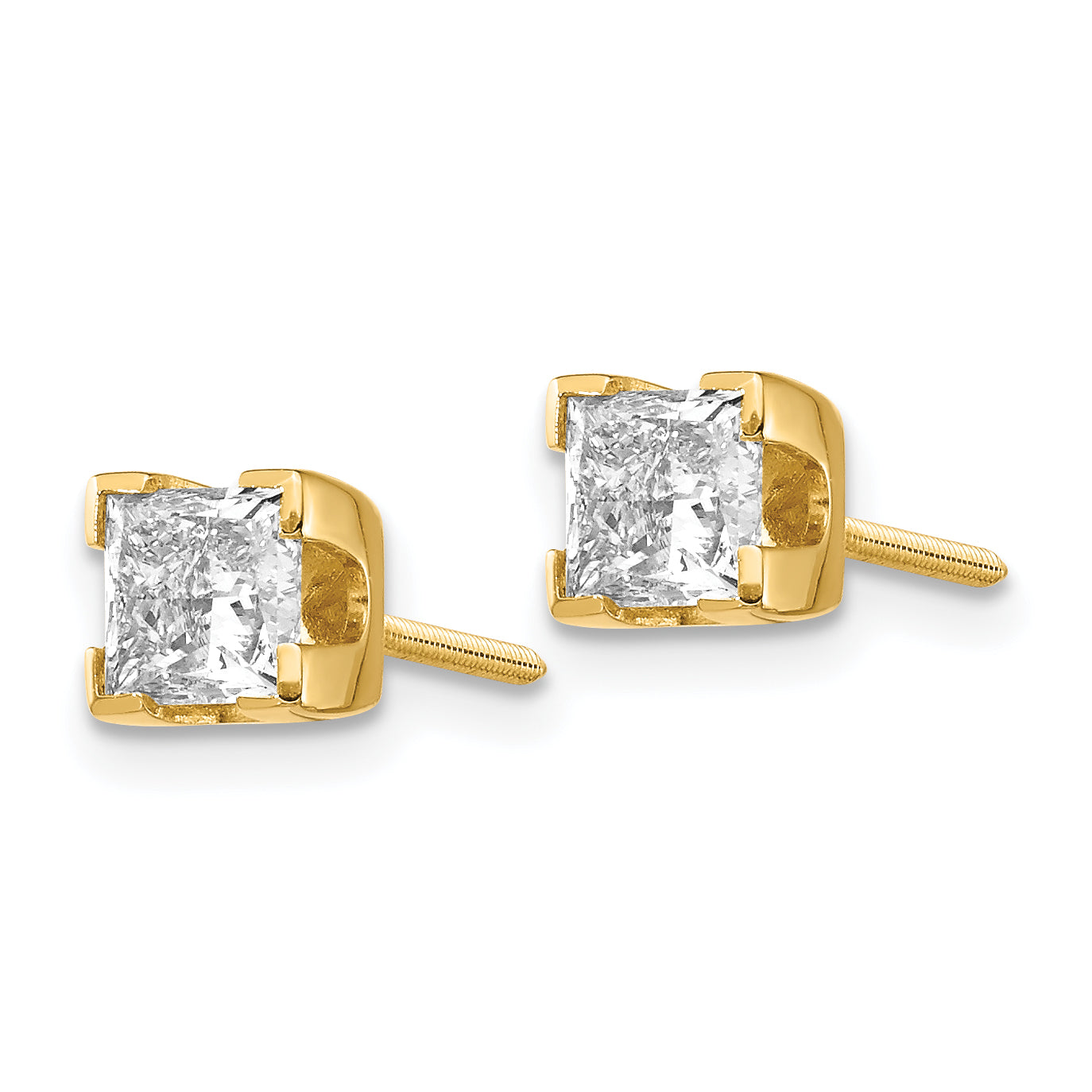 14k 1ct AA Quality Complete Princess-cut Diamond Stud Earrings Secondary image