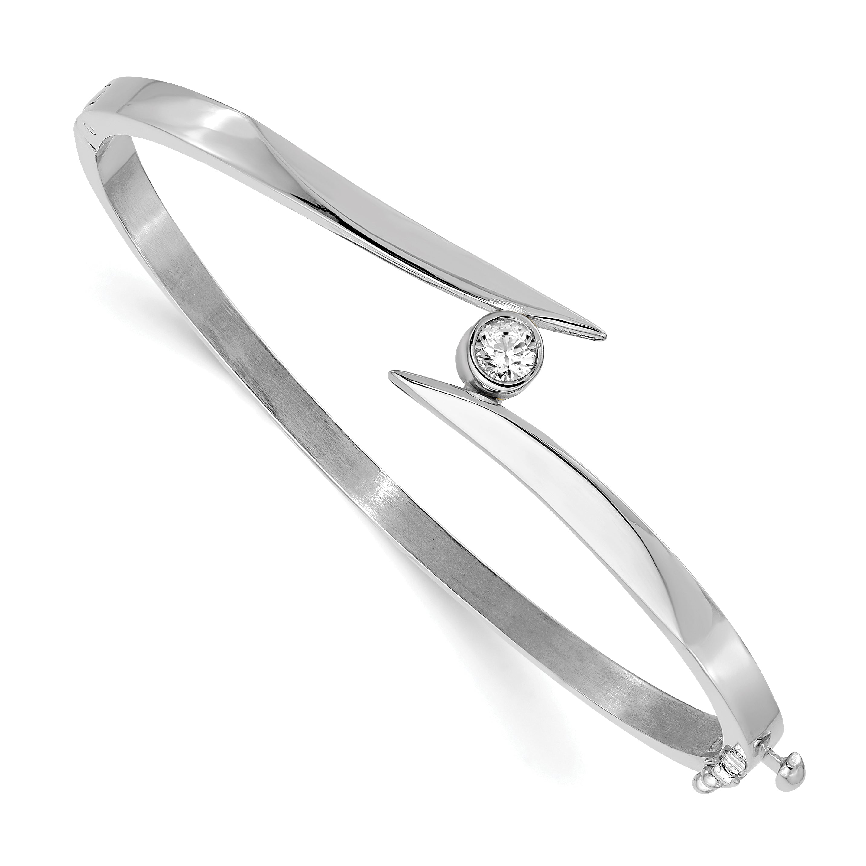 14k White Gold Complete 1/4 carat AA Diamond Hinged Oval Bangle Bracelet Main image