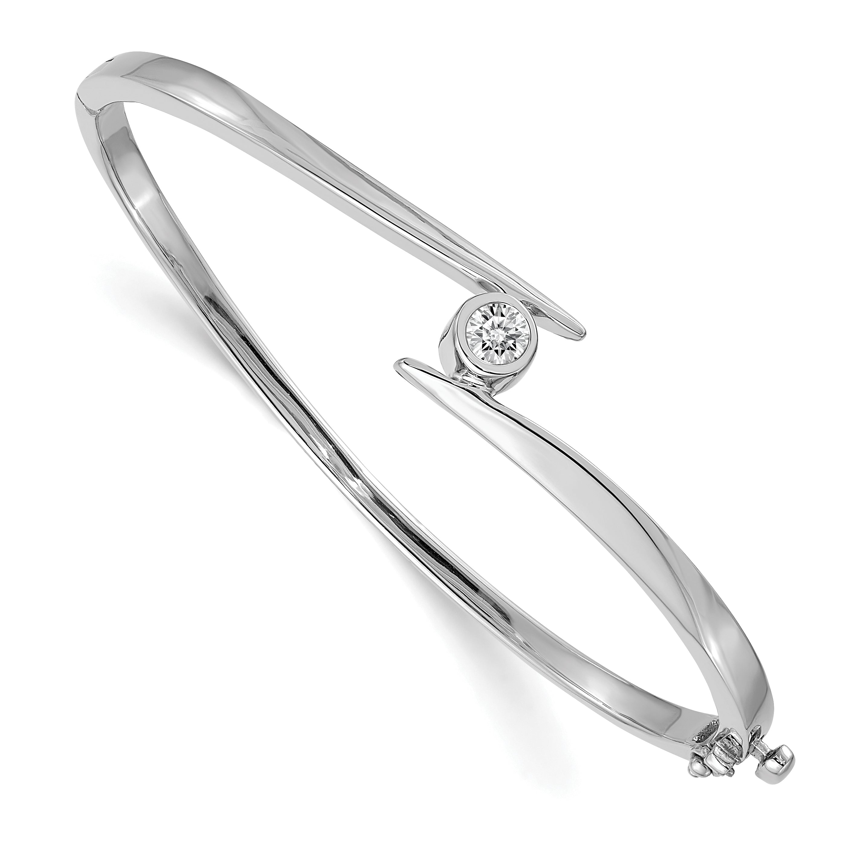 14k White Gold Complete 1/2 carat AA Diamond Hinged Oval Bangle Bracelet Main image