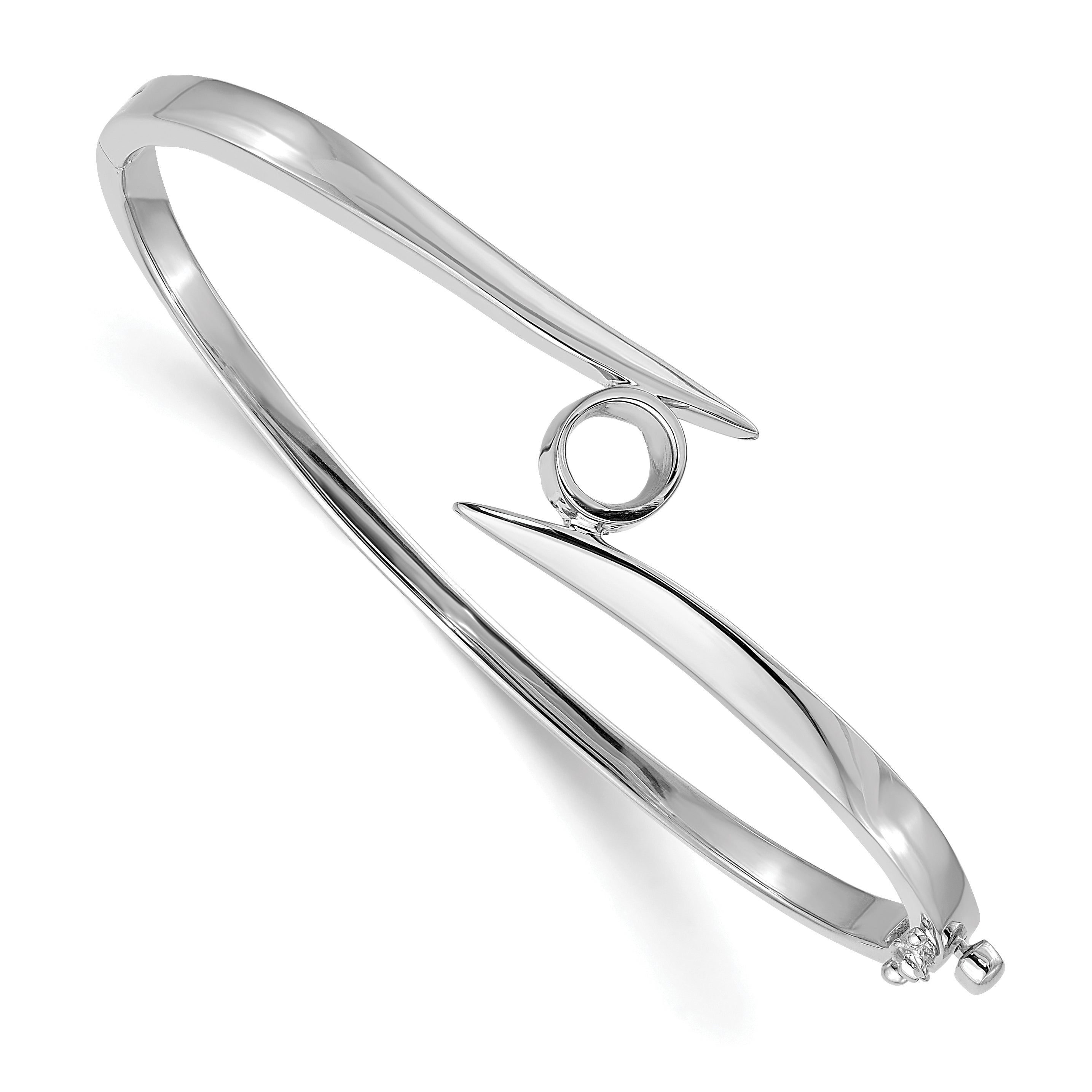 14k White Gold Holds 1 carat 6.0mm Round Stone Hinged Oval Bangle Bracelet Mounting (No Stone Included)