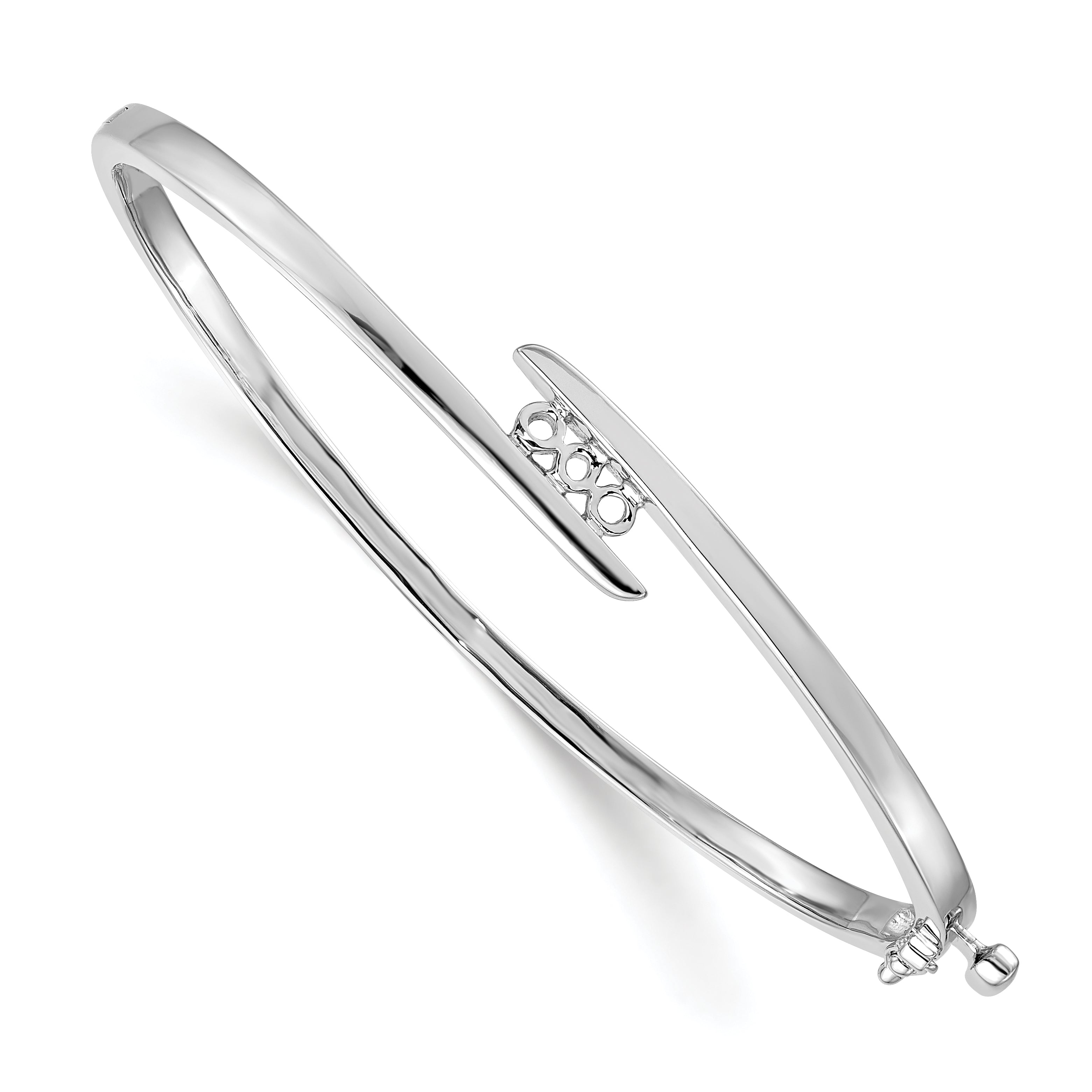 14k White Gold Holds 1/3 carat 3-3.0mm Round Stones Hinged Oval Bangle Bracelet Mounting (No Stone Included) Main image